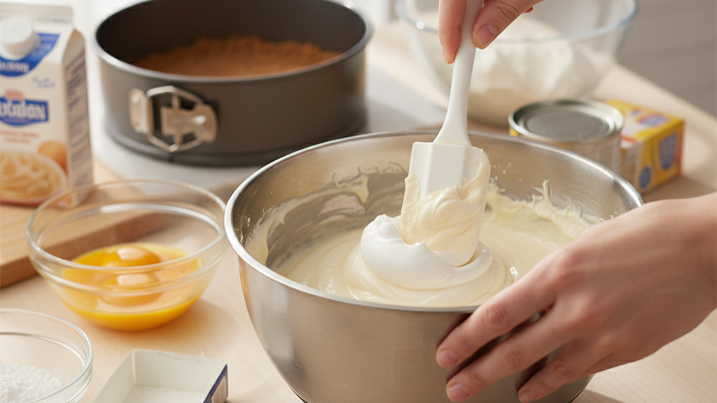 Osoba robiąca brzoskwiniowy sernik