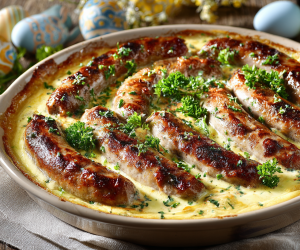 biała kiełbasa w sosie chrzanowym